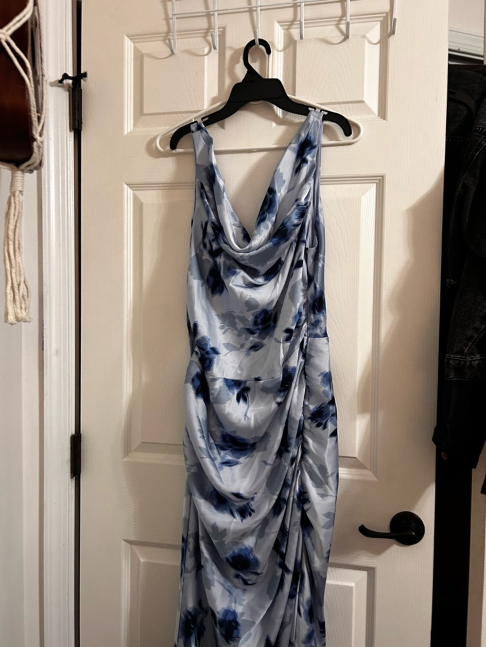 Floral Cowl Neck Maxi Dress in Light Blue and Navy